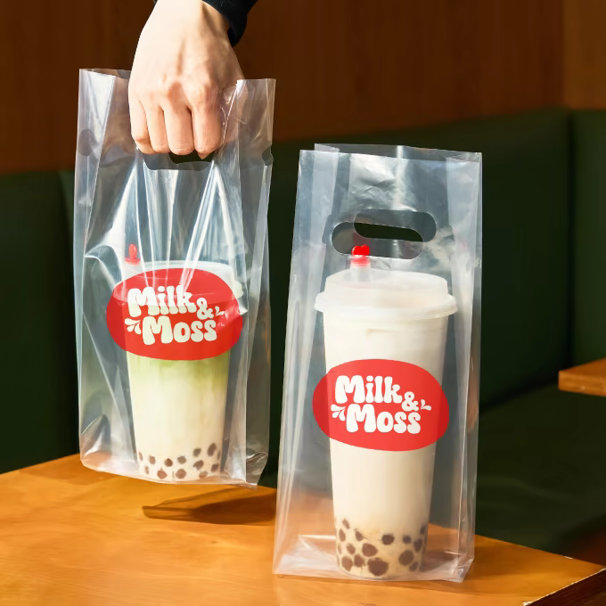 Custom Clear Beverage Bags with Die-Cut Handle