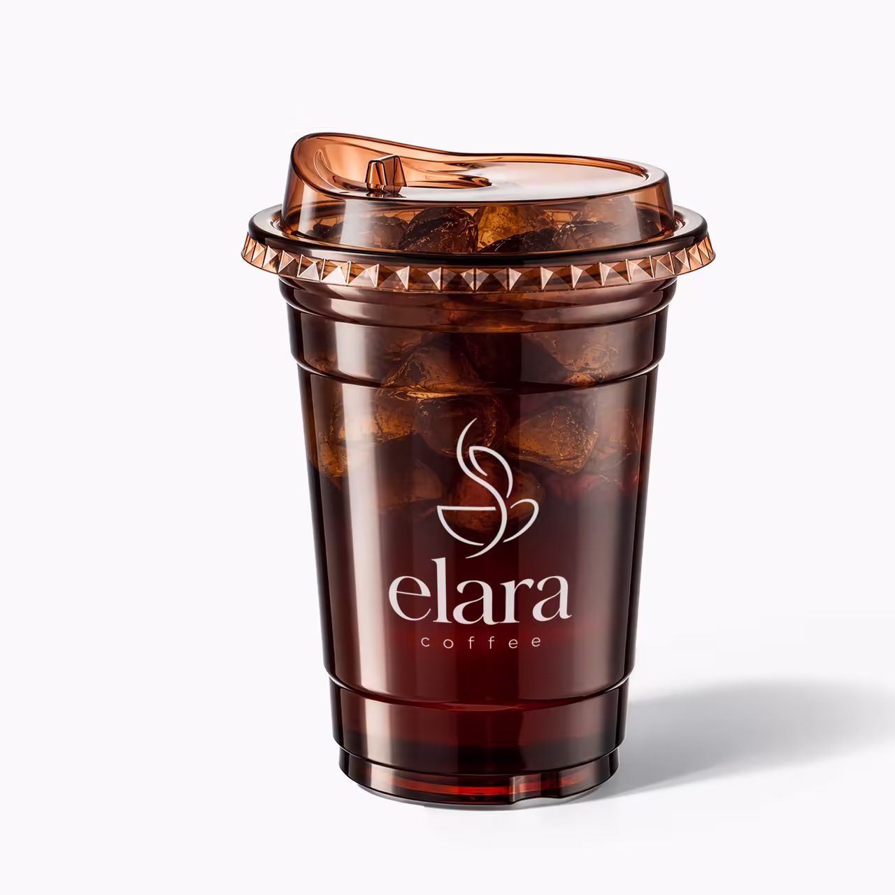 Custom amber PET cold cup with printed logo with sip lid