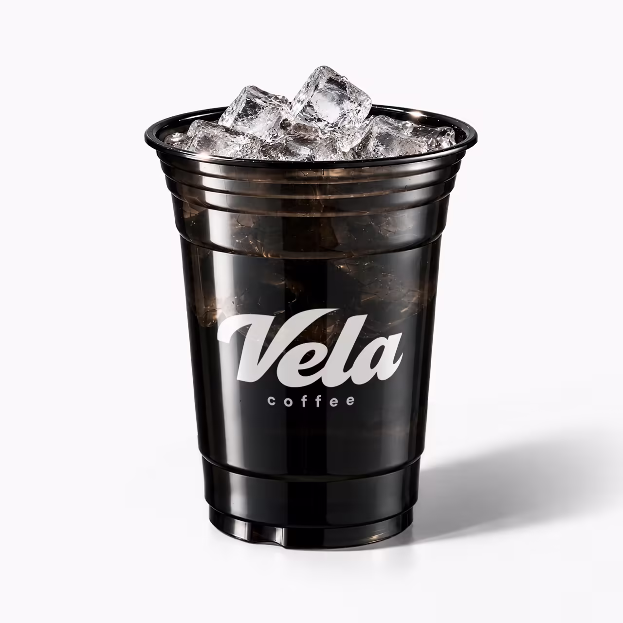 Custom black PET cold cup with printed brand logo and ice