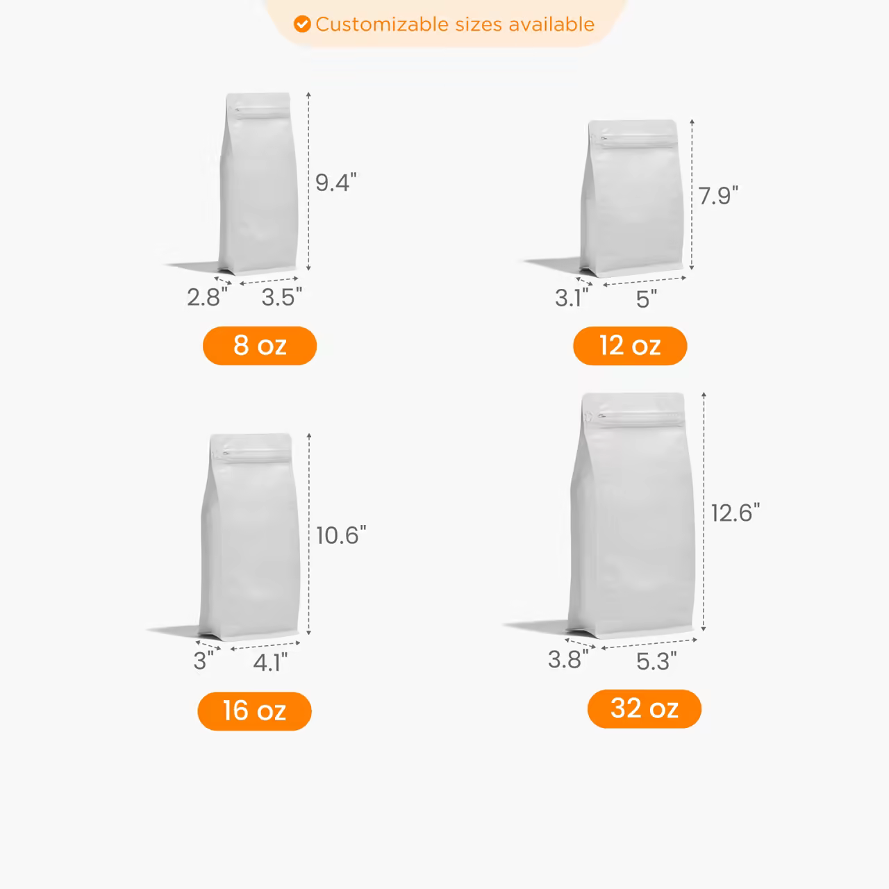 Custom Foil Coffee Bag with Valve Size