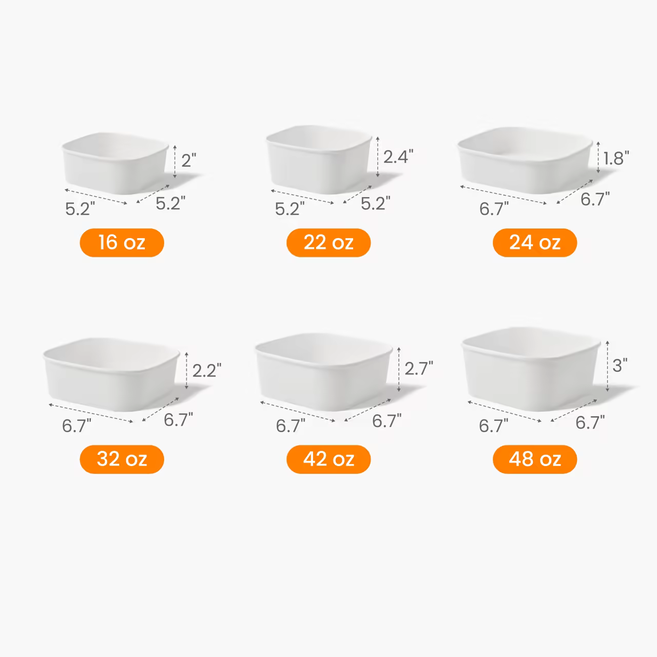 Custom Square Paper Meal Prep Container Size