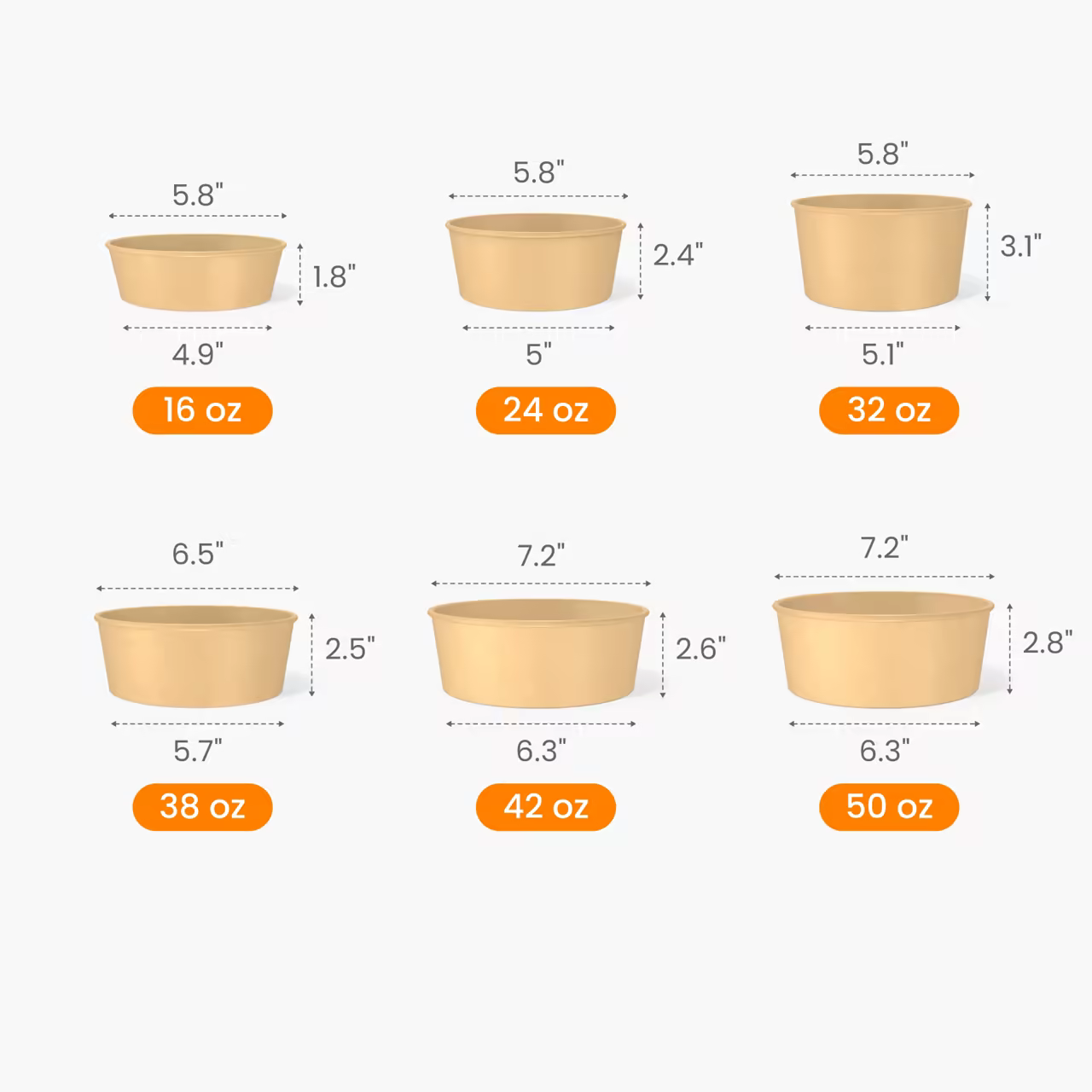 Custom Wide Kraft Paper Bowl Size