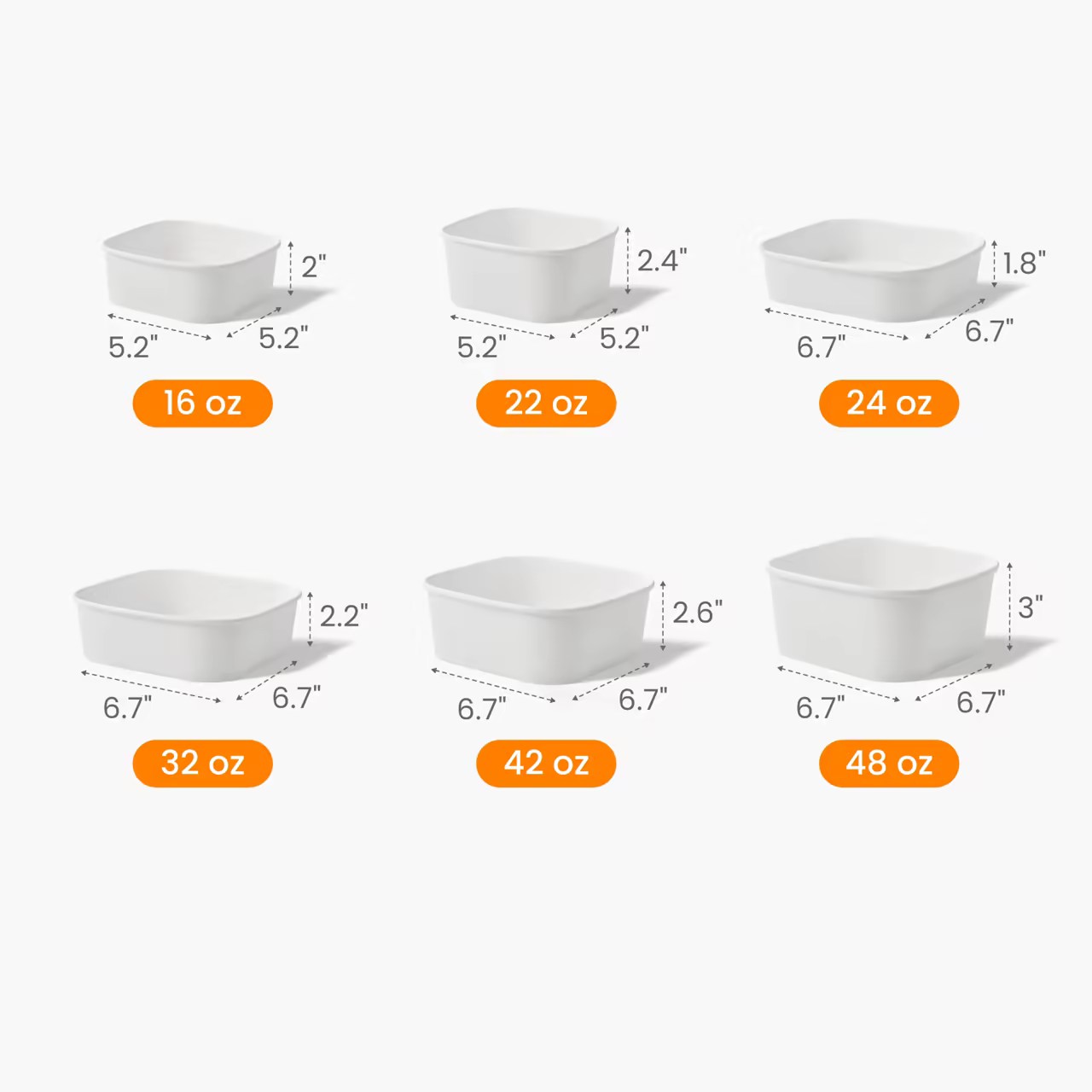 Custom Square Paper Meal Prep Container Size