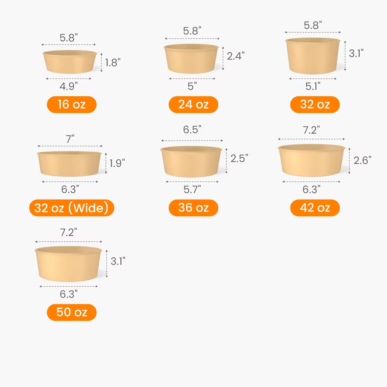 Custom Wide Kraft Paper Bowl Size