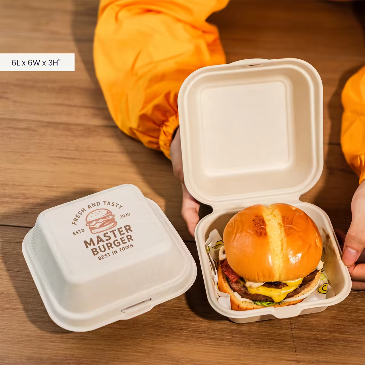 Custom Biodegradable Burger Box for Juicy Burgers