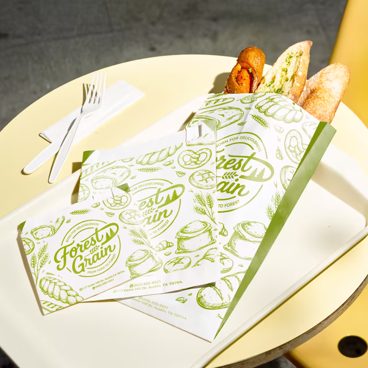 Wholesale Eco Friendly White Green Bakery To Go Bag