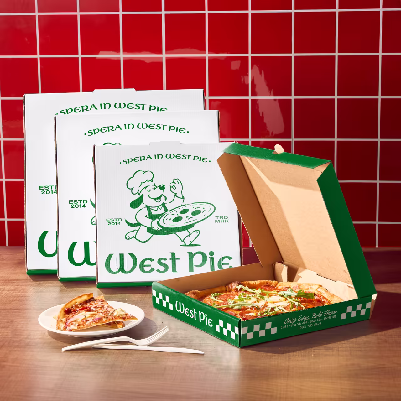 Custom Corrugated Green and White Pizza Box With Logo