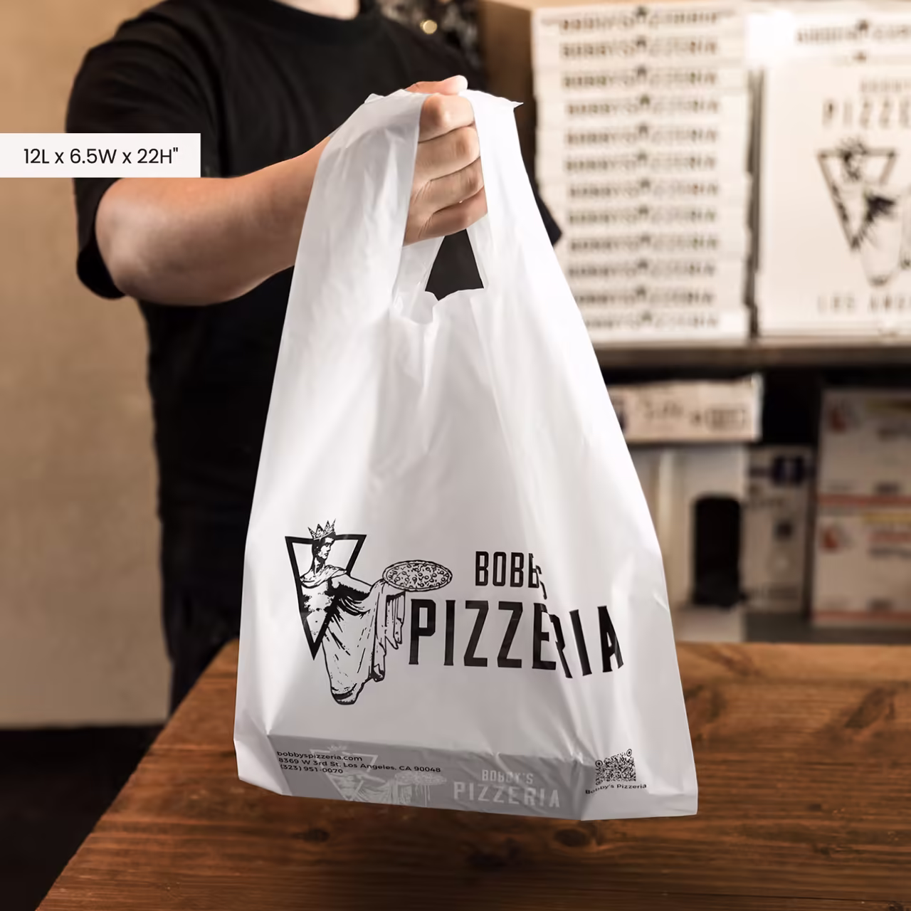 Custom White Plastic T-Shirt Bag With Sturdy Handles