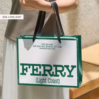 Custom Glossy Green Rectangular Gift Bag With Ribbon Handles