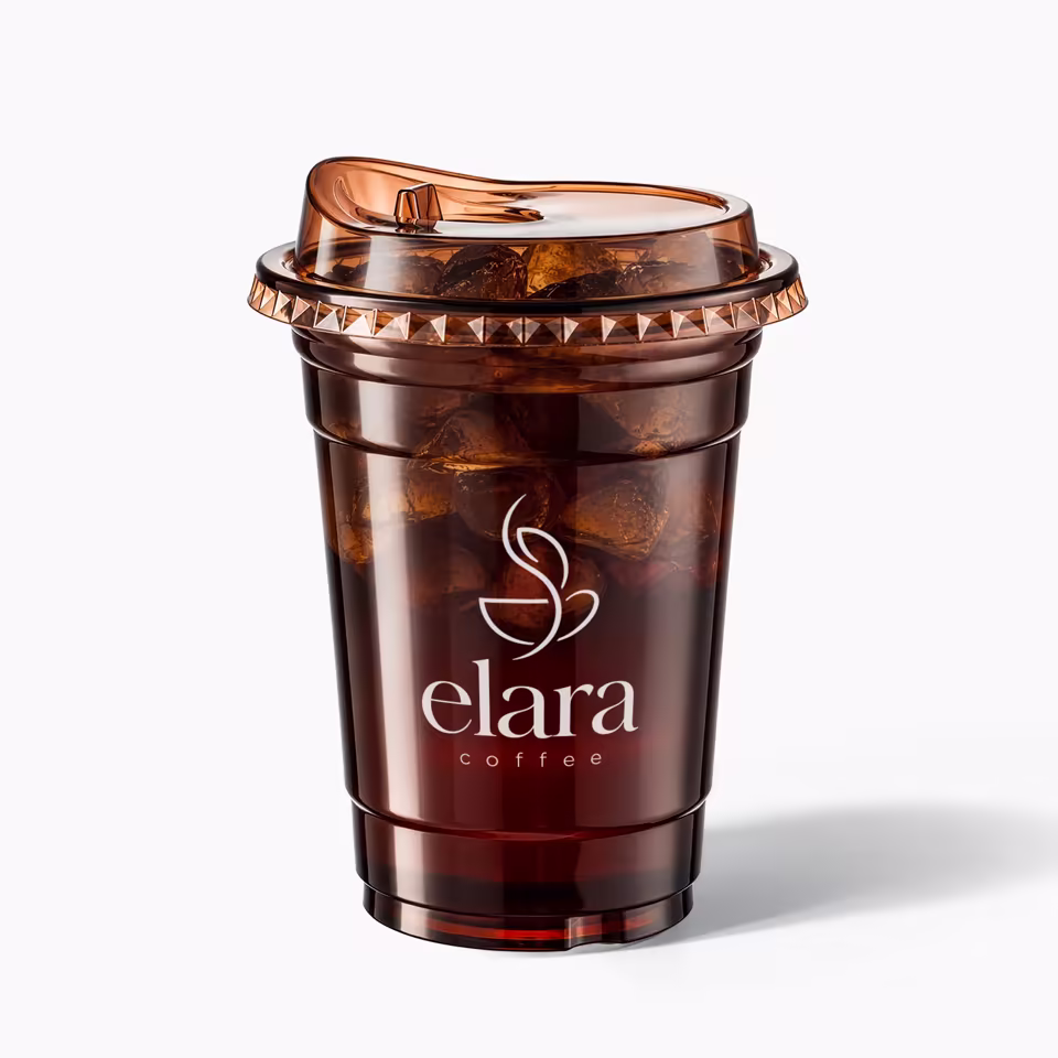 Custom amber PET cold cup with printed logo with sip lid