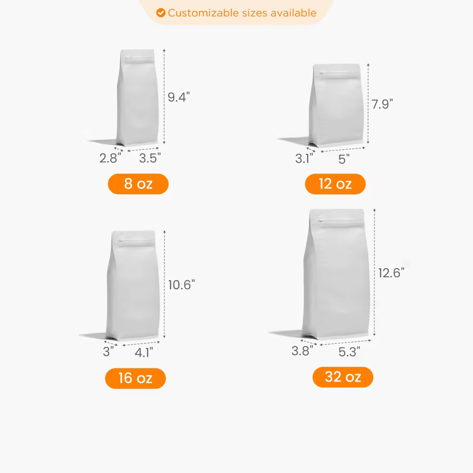 Custom Foil Coffee Bag with Valve Size