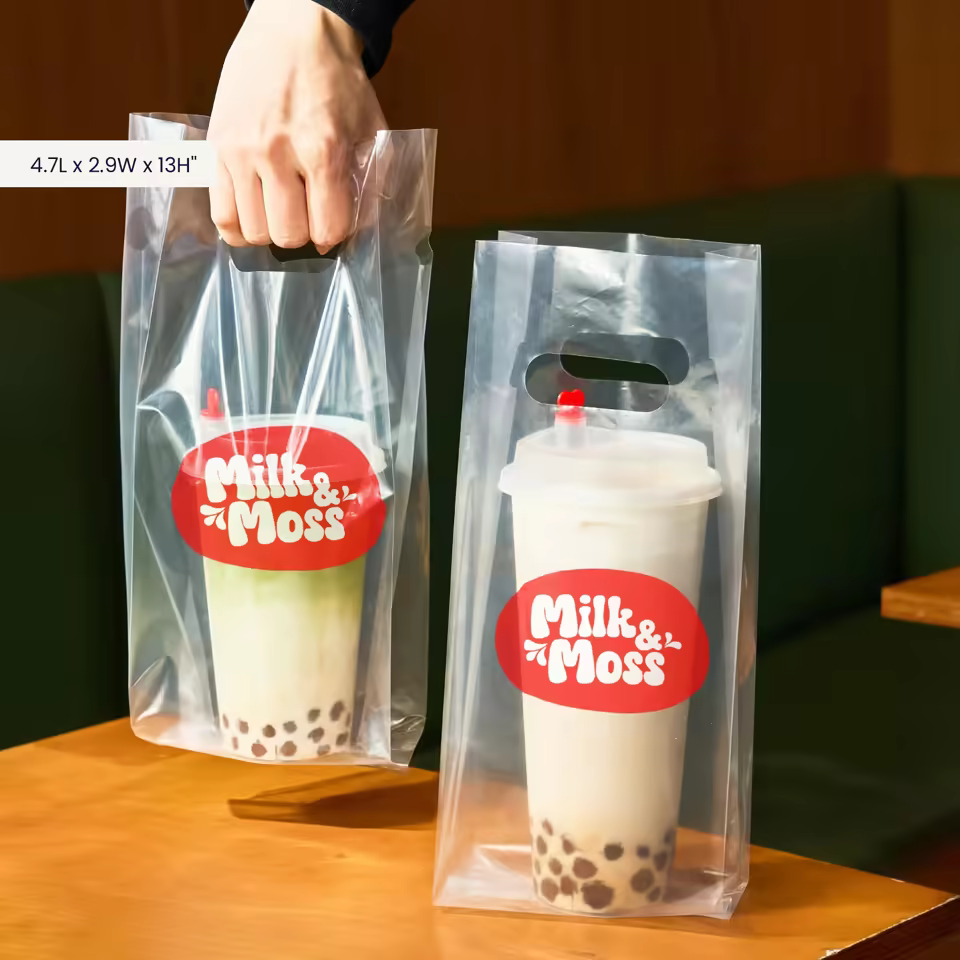 Custom Clear Beverage Bags with Die-Cut Handle