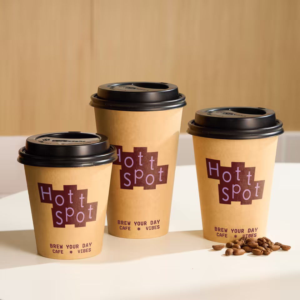 Custom Kraft Paper Hot Cup With Black Lid Leak-Proof