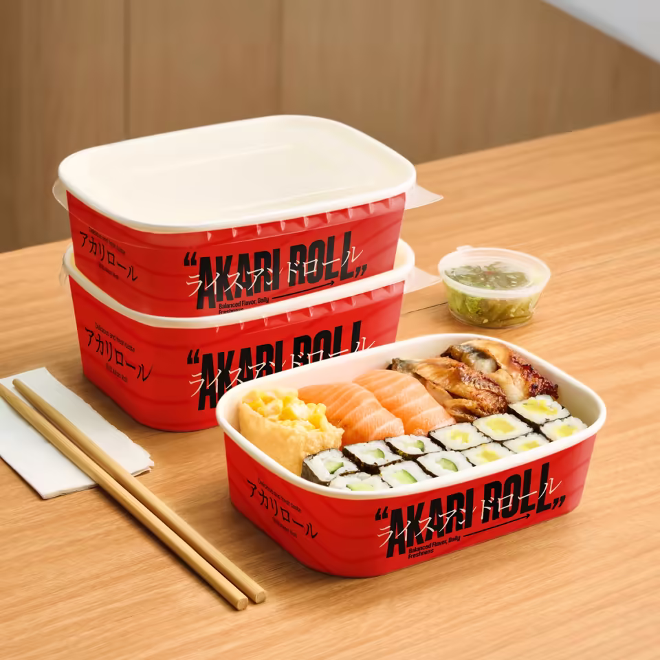 High-Quality Printed Red Paper Meal Prep Container For Delivery
