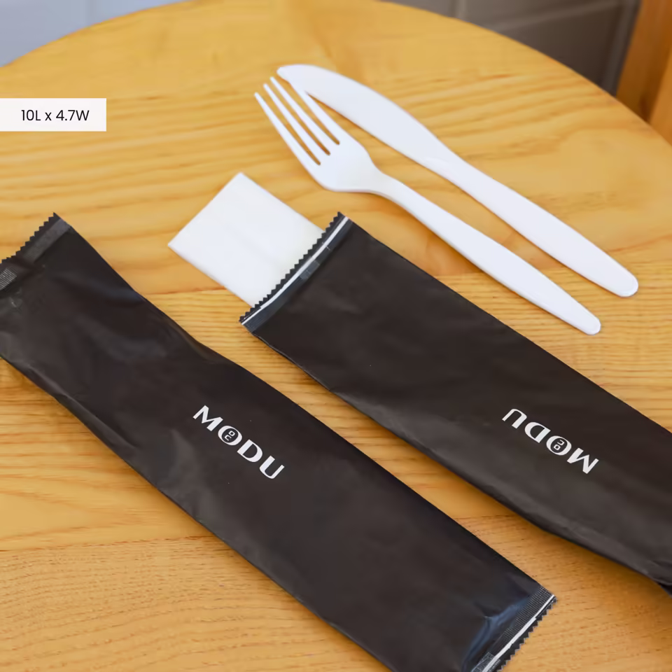 Black Branded Disposable Flatware Pack Individually Wrapped