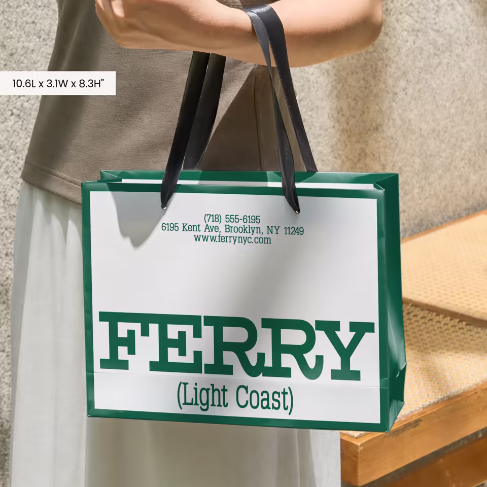 Custom Glossy Green Rectangular Gift Bag With Ribbon Handles
