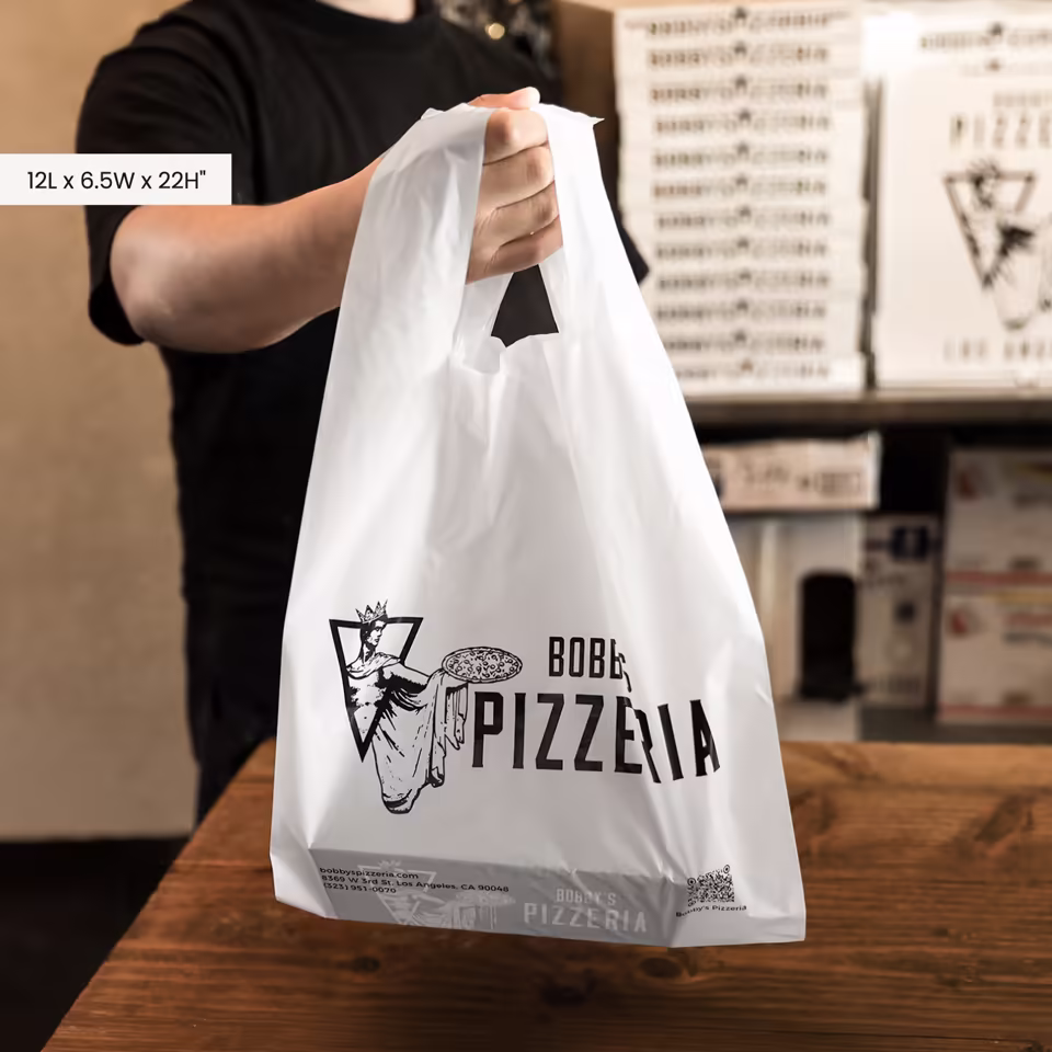 Custom White Plastic T-Shirt Bag With Sturdy Handles