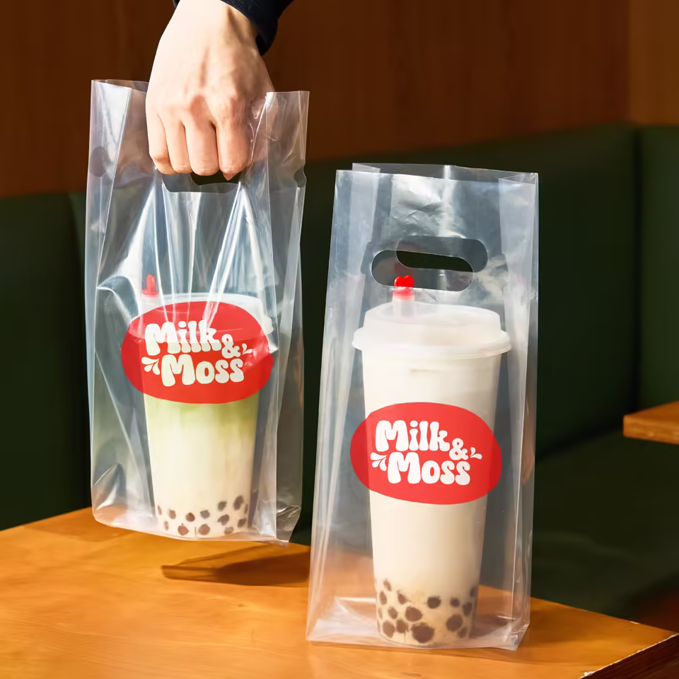 Custom Clear Beverage Bags with Die-Cut Handle