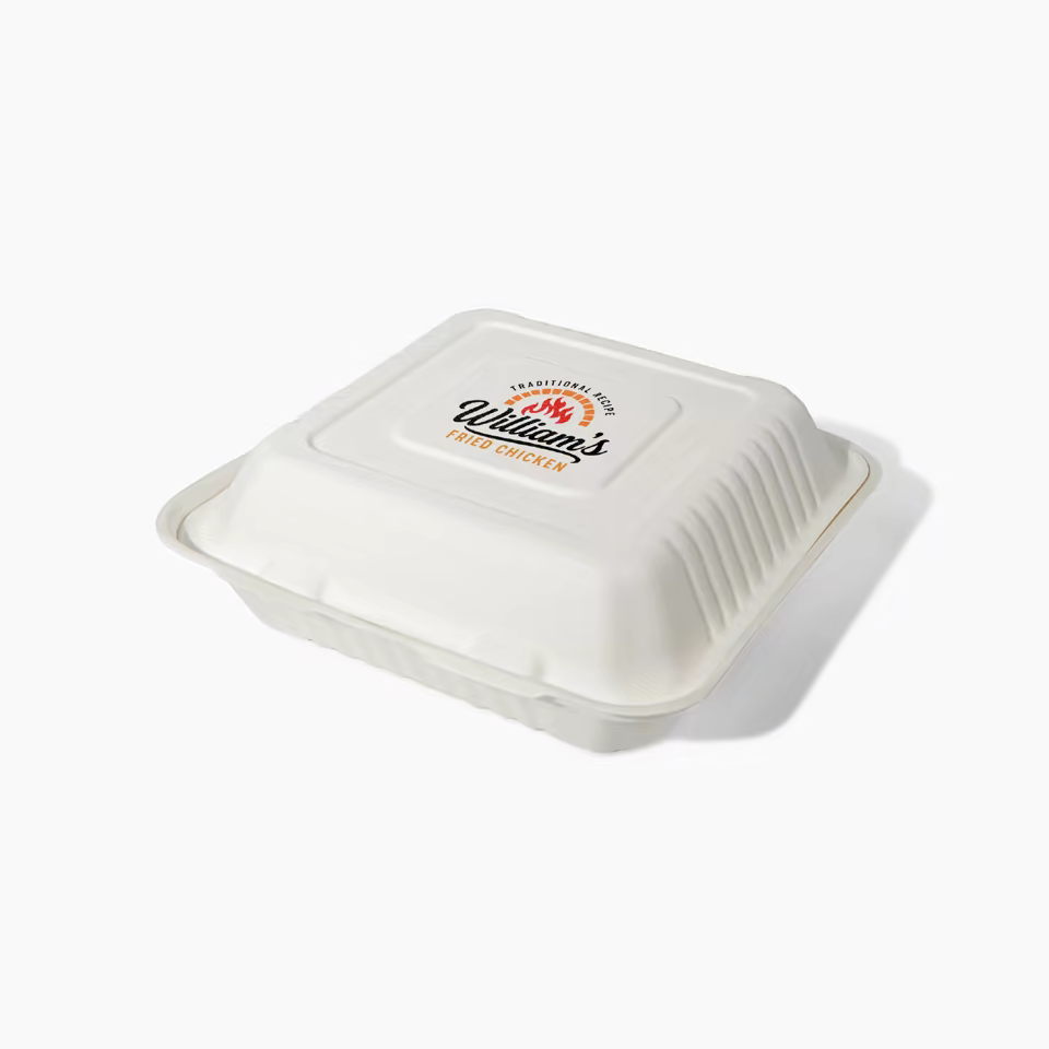 Custom Compostable 3-Comp Clamshell Container